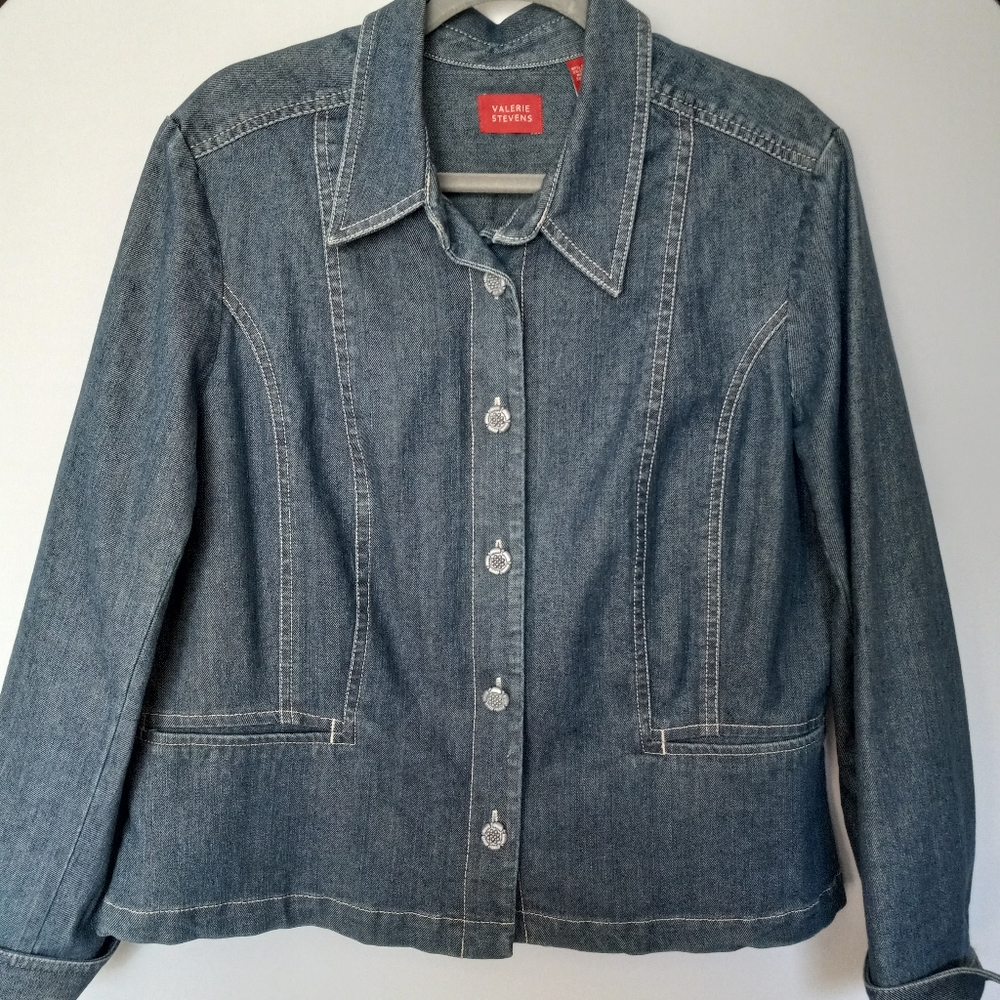 Valerie Stevens Denim Sunflower Button Front Jacket